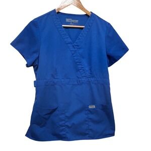 Greys Anatomy Barco Womens Utility Scrub Top M Blue V Neck Medical Uniform Nurse